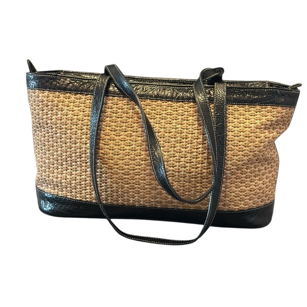 Brahmin Vintage Croc (Leather)and woven Tan and Black Tote Bag